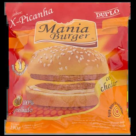 Sanduíche Duplo Hambúrguer Sabor Picanha com Cheddar Mania Burger 190g