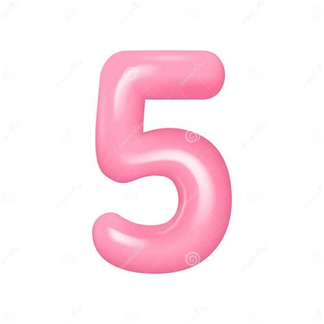 3d Plastic Pink Numbers 5 With Highlights Realistic Volume Rendering