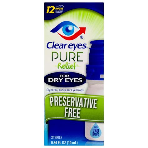Clear Eyes Pure Relief Eye Drops For Dry Eyes Preservative Free 034