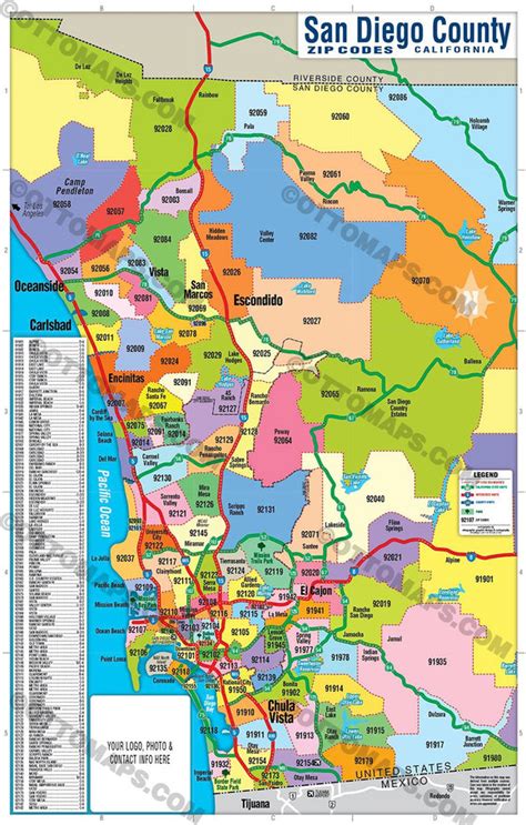 San Diego County Zip Code Map Coastal Zip Codes Colorized Otto Maps
