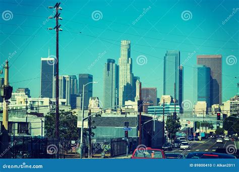 Traffic In Downtown Los Angeles Stock Photo Image Of Intersection