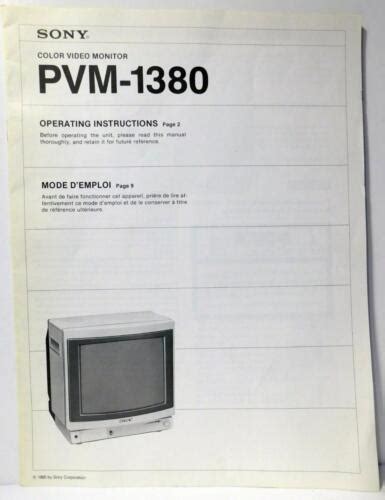 Sony Color Video Monitor Pvm 1380 Operating Instructions Manual Ebay