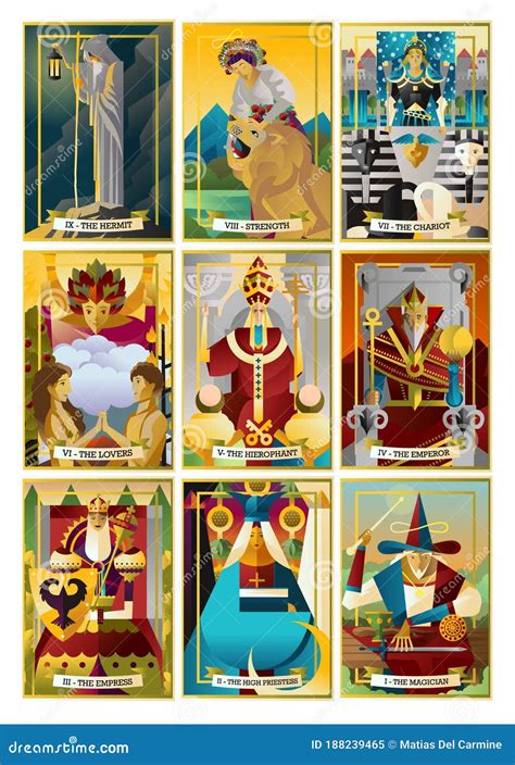 Tarot Major Arcana Nine Cards Stock Vector Illustration Of Hierophant