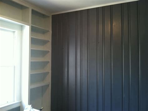 Painted Dark Wood Paneling Grey And White Shelving Turned Out Great