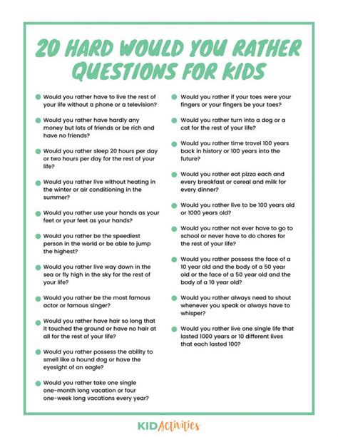 301 Would You Rather Questions For Kids Kid Activities Conversation