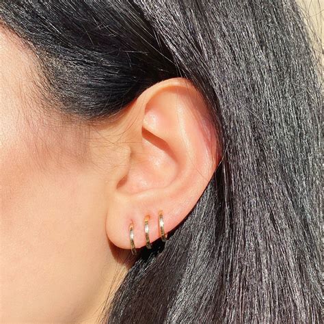 Triple Hoop Cuff Earring Left Rose Gold Ear Lobe Piercings Cuff
