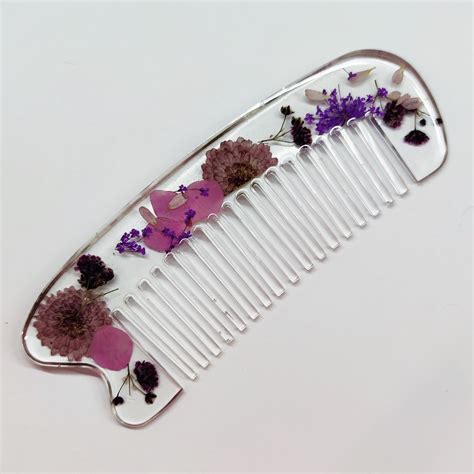 Epoxy Resin Hand Made Hair Comb With Real Flower Purple Violet Etsy