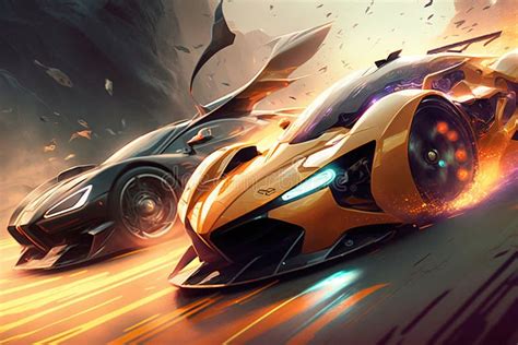 High Speed Sports Cars Racing Futuristic Concept Stock Illustration