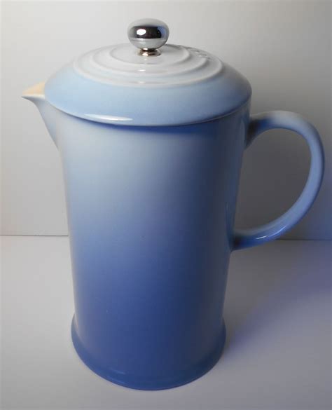 Nib le creuset oyster grey stoneware french press coffee maker pot plunger 27oz. Le Creuset Coastal Blue Coffee French Press Pot (With ...