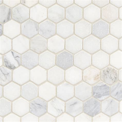 White Hexagon Tumbled Marble Mosaic Marble Mosaic Tile Floor Carrara