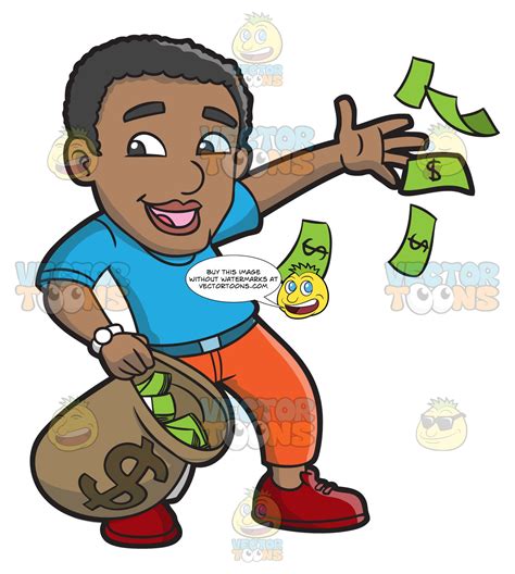 A Black Guy Happily Throws His Money Away Clipart