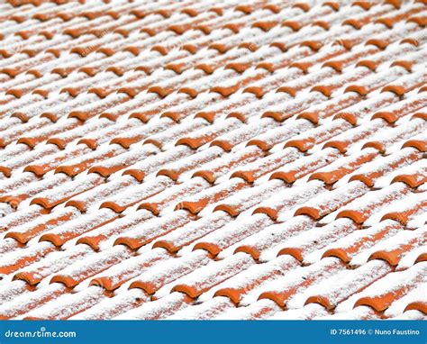 Snow Covered Roof Tiles Stock Photo Image Of Covering 7561496