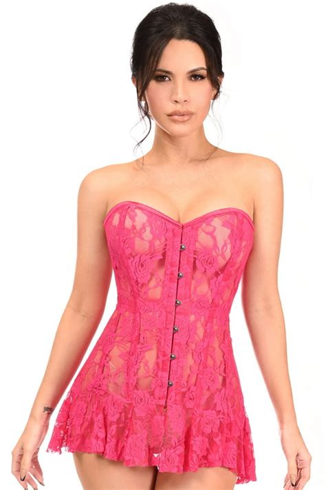 lavish fuchsia sheer lace corset dress spicy lingerie