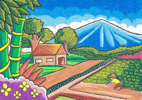 4 Langkah Menggambar dan Mewarnai Pemandangan Alam di Pedesaan - Cikal