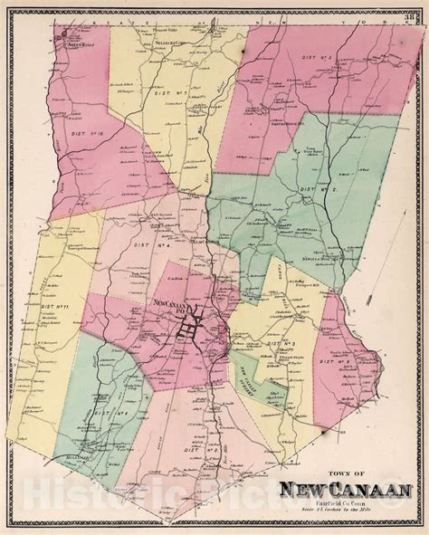 Historic Map Town Of New Canaan Fairfield County Connecticut 1867