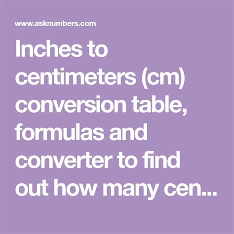 Inches To Centimeters Cm Conversion Table Formulas And Converter To
