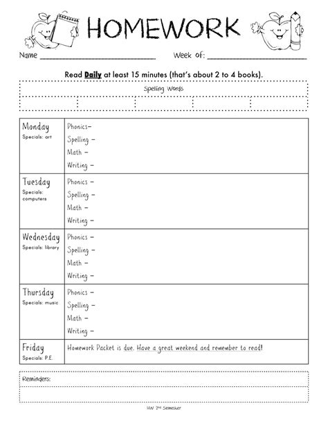 Kindergarten Homework Sheets