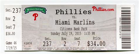 Phillies Baseball Ticket 2015 Collectors Weekly