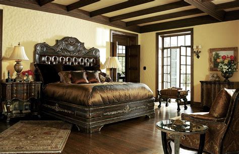 high  master bedroom set carvings  tufted leather