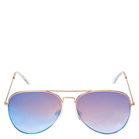 Blue Mirrored Gold Frame Aviator Sunglasses Claires Us