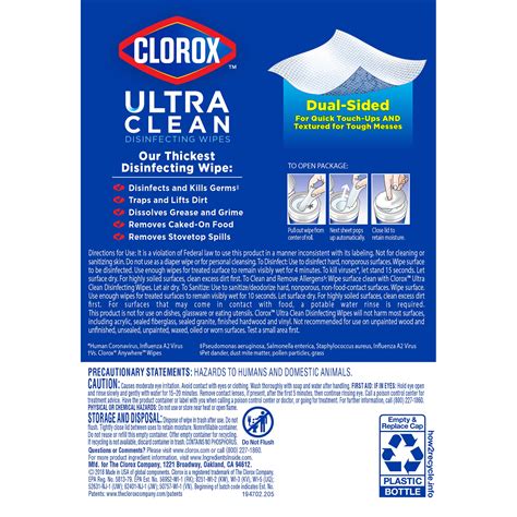 Disinfecting wipes clean and disinfect with antibacterial power that kills 99.9% of viruses and bacteria estimated ship weight: Clorox Ultra Clean Disinfecting Wipes, Bleach- Free ...