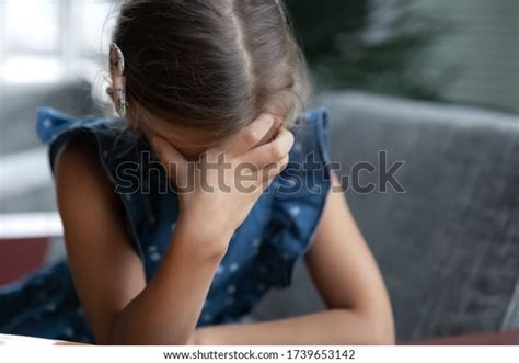 Sad Offended Little Girl Sit Alone Stock Photo Edit Now 1739653142