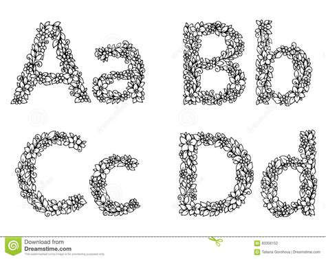 Vector Illustration Zentangl Flower Letters A B C D Alphabet Doodle