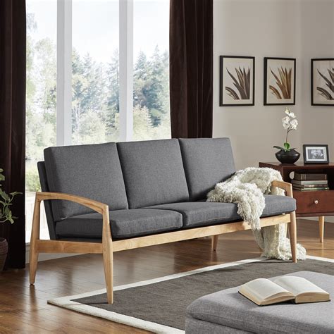 Grayson Mid Century Curved Wood Arm Sofa By Inspire Q Modern Ebay