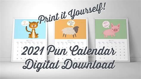 Animal Pun Calendar Printable Calendar 2021 Calendar Etsy
