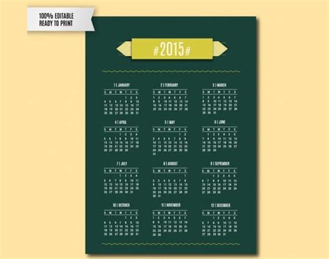 63 Best 2015 Yearly Calendar Templates To Download And Print Free