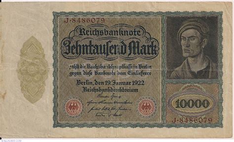 10000 Mark 1922 (19. I.), Weimar Republic (Rentenbank and Reichsbanknoten) 1919-1933 - Germany ...