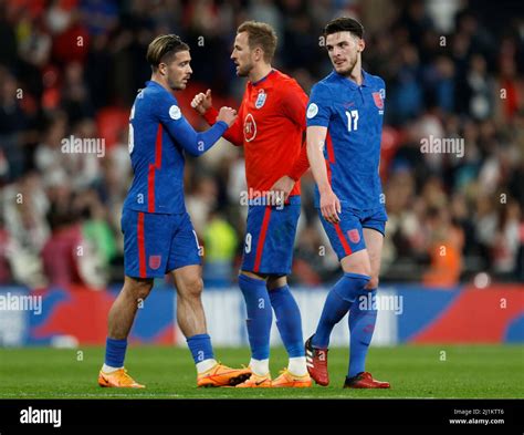 Left To Right England S Jack Grealish Harry Kane And Declan Rice At