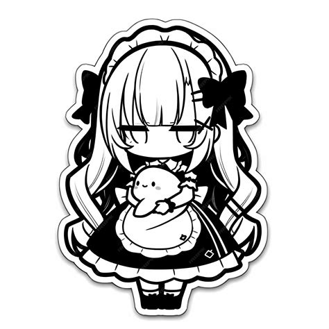 Minimal Japanese Kawaii Chibi Maid Girl Anime Vector Art Sticker Con