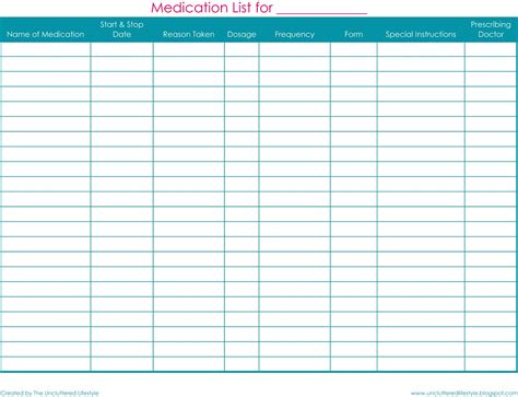 Medication Log Template Free Download Printable