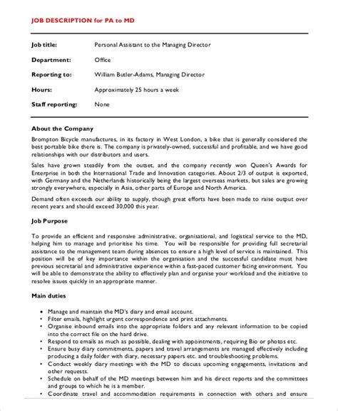 Free 9 Sample Personal Assistant Job Description Templates In Pdf Ms Word