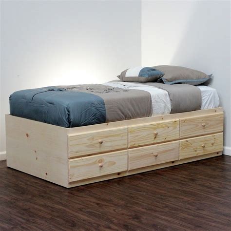 Extra Long Twin Storage Bed Pine Wood Bed Frame With Drawers Twin