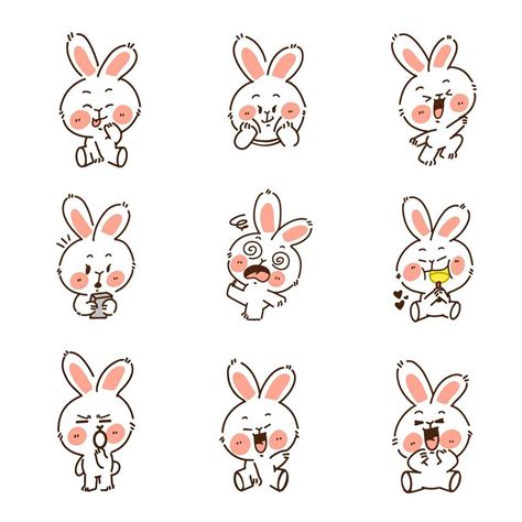 Cute Funny Bunny Doodle Set 1234754 Vector Art At Vecteezy