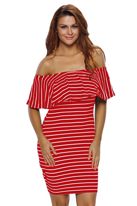Red White Striped Off Shoulder Bodycon Dress Striped Dress Summer