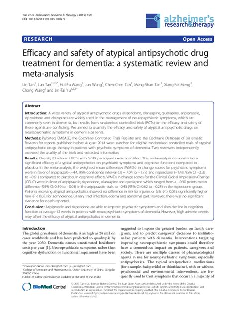 Pdf Efficacy And Safety Of Atypical Antipsychotic Drug Treatment For