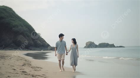 Pasangan Berjalan Bersama Di Pantai Pasangan Berjalan Di Pantai