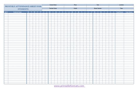 Attendance Sheet For Students Printable Formats