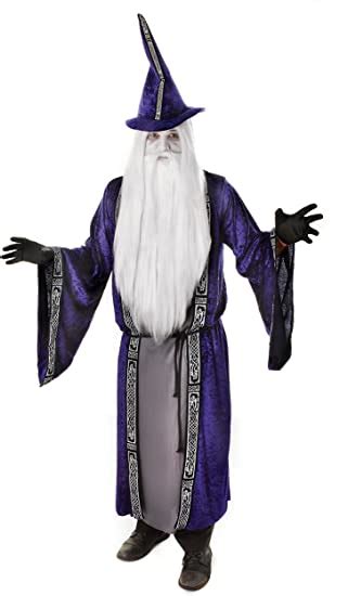 Mens Wizard Robe Costume For Magician Merlin Fancy Dress Outfit Adult