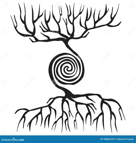 Tree Symbol With Roots And A Spiral Stock Vector Illustration Of