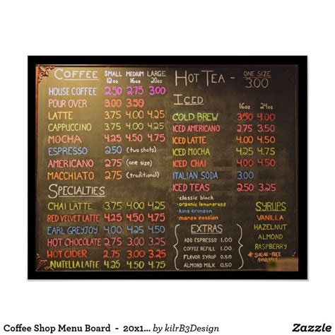 Coffee Shop Menu Board 20x16 Inch Poster Zazzle Com In 2021
