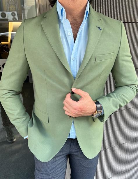 Green Slim Fit Wool Blazer For Men By Gentwith Com