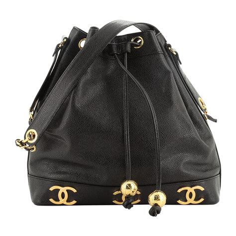 Chanel Vintage Cc Drawstring Bucket Bag Caviar Medium At 1stdibs