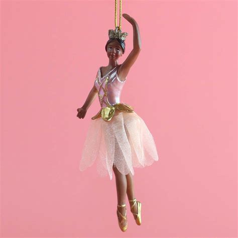 African American Rose Gold Ballerina In Fabric Tutu Resin Ornament