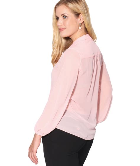 Womens Ladies Chiffon Blouse Long Sleeve Pussy Bow Top Plain Shirt Office Party Ebay