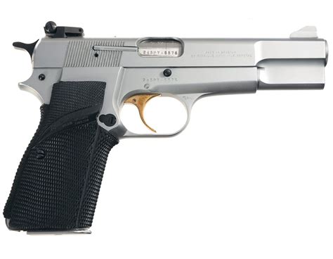 Belgian Browning Hi Power Silver Chrome Semi Automatic Pistol With Soft
