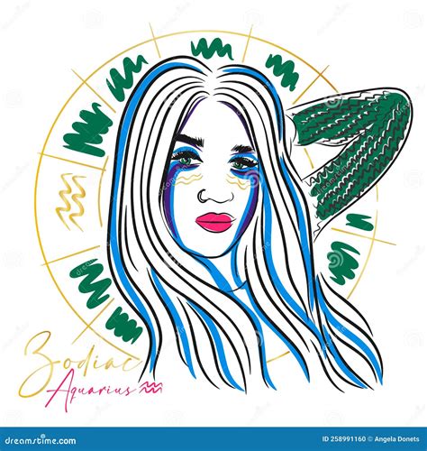 Zodiac Sign, Aquarius, Portrait of a Beautiful Girl, Fashion Stock